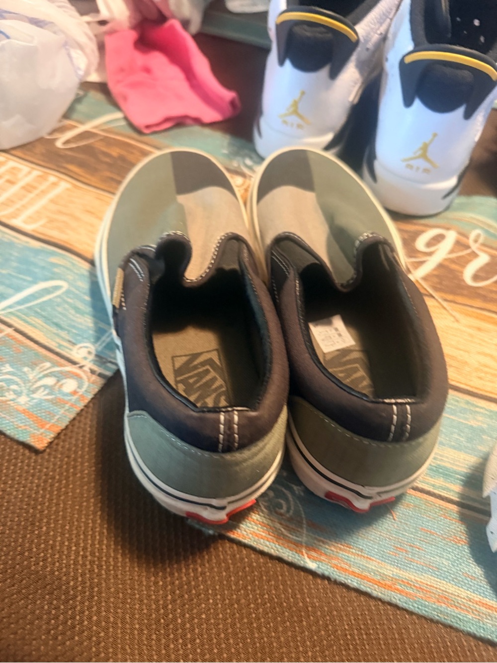 Vans Kids Slip-On Sneakers in Olive Green and Black